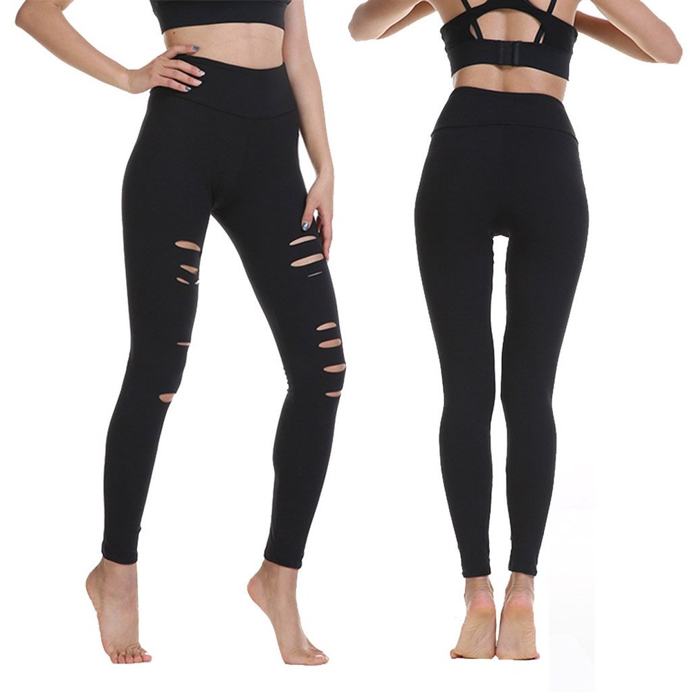 High Waist Cutout Ripped Yoga Pant Workout Legging